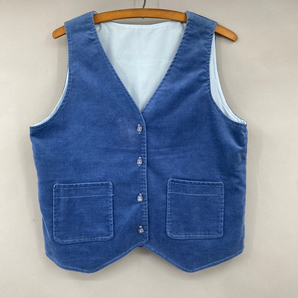 Vintage 70s Corduroy Vest Unisex S-M 38" Blue Waistcoat Layering Piece Western
